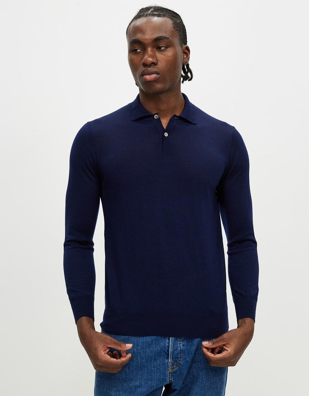 Merino wool polo in a slim fit - style with your favourite jeans or chinos and complete the look with a pair of navy sneakers.