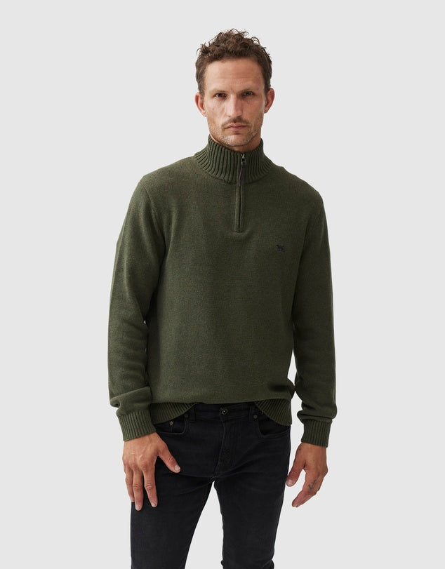 Half Zip Knit (dark green) - 100% Australian Cotton - Jersey knit, ideal for layering over the colder months.