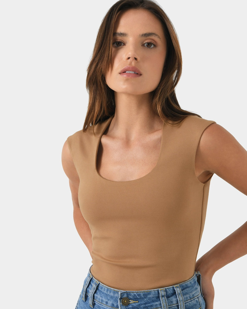 Beige Rounded Square neck top
