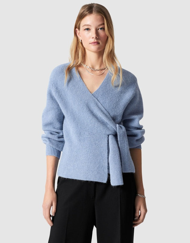 Alpaca Blend Knit wrap Cardi (baby blue) - add some tailored pant, a skirt or denim jeans for a more casual vibe.