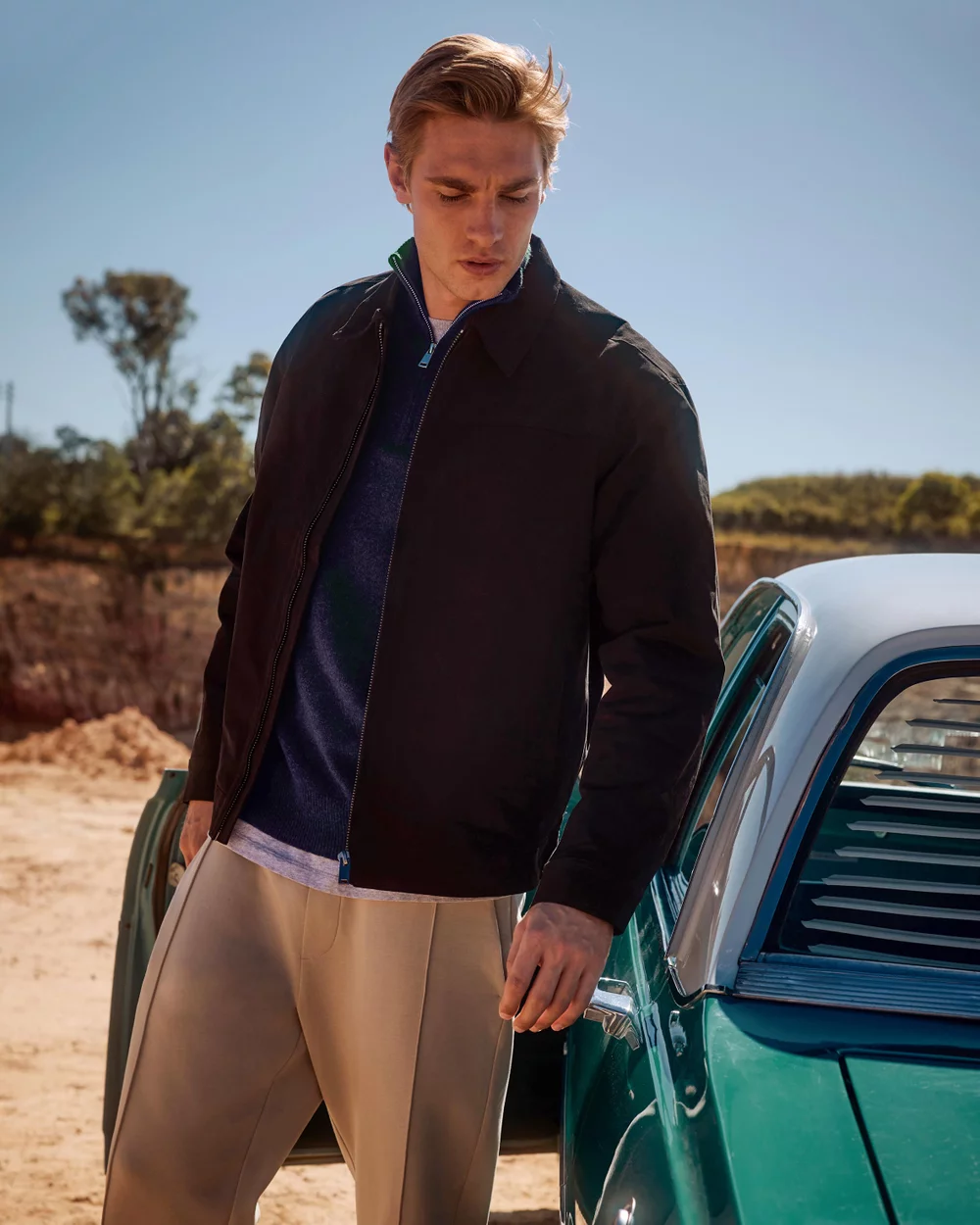 AERE - Premium Wool Half-Zip Sweater (Navy)