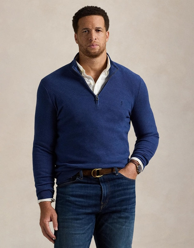 Another great cotton knit in a practical navy colour. Style with new caramel chinos or go for a tonal look and pair with your new dark jeans. Finish the look with your brown leather accents