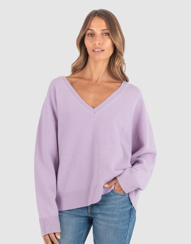 100% Australian Merino Wool Knit - (lilac) - great paired with jeans or a high waisted pant, just add a warm coat.