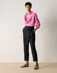Belted Classic Linen Straight Leg Pant